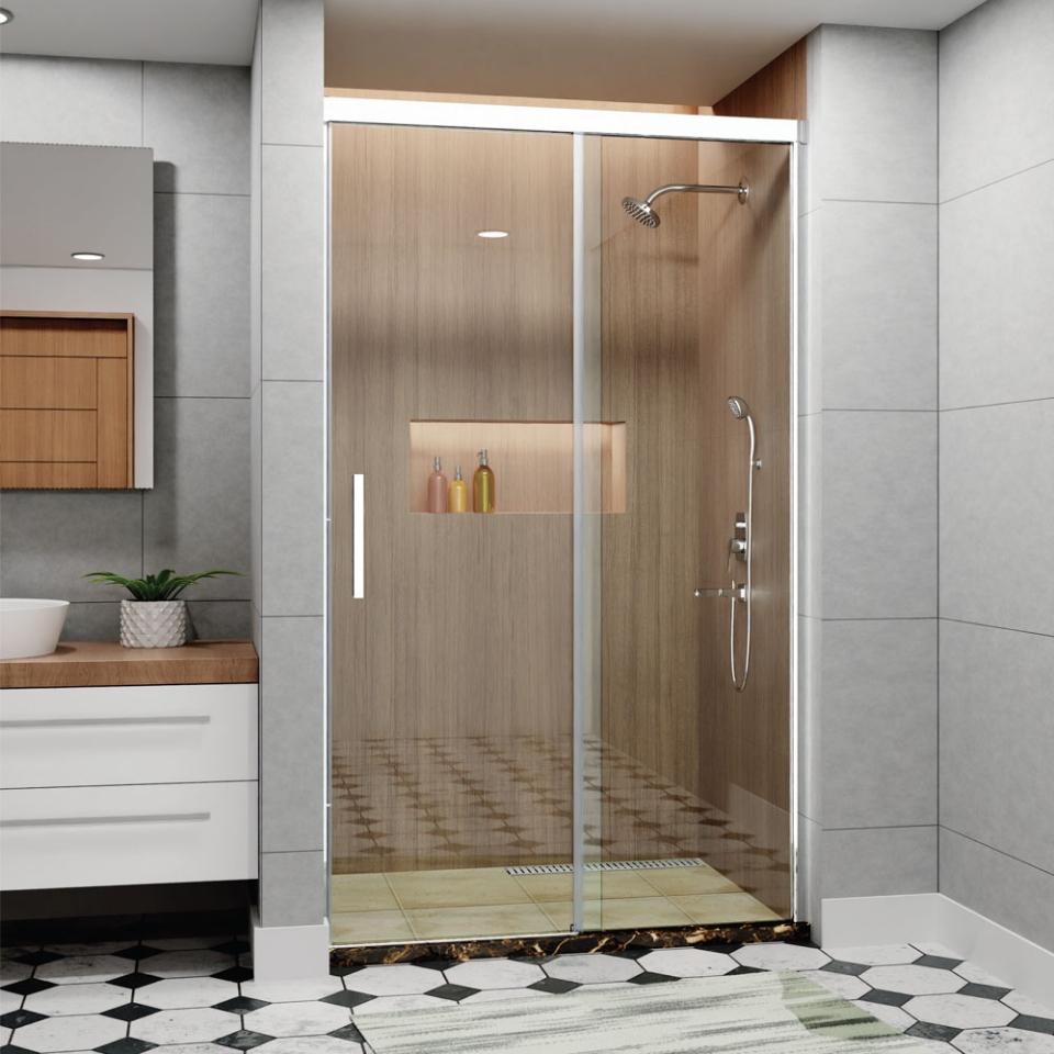 Picture of Optima-Sliding Bath Screen 2 Part with soft closure - (Size: W:1400; H:2000)