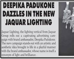 Jaquar Lighting signs Deepika Padukone as Brand Ambassador