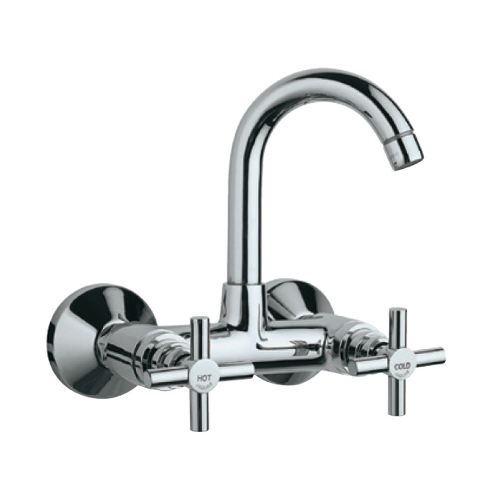 Solo Wall Mounted 2 Levers Swan Neck Kitchen Sink Mixer