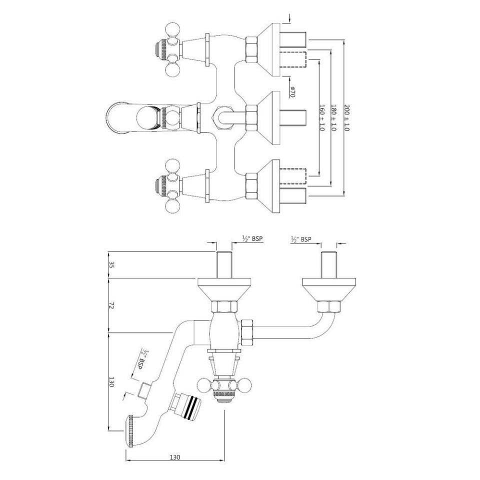 Queen's Wall Mixer for Overhead and Hand Shower