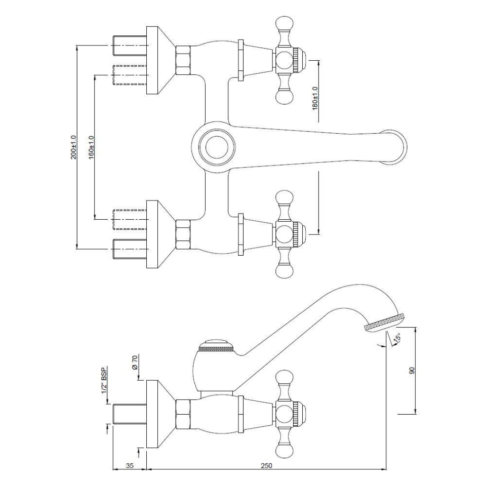 Queen's Double Lever Wall Kitchen Sink Mixer JAQUAR