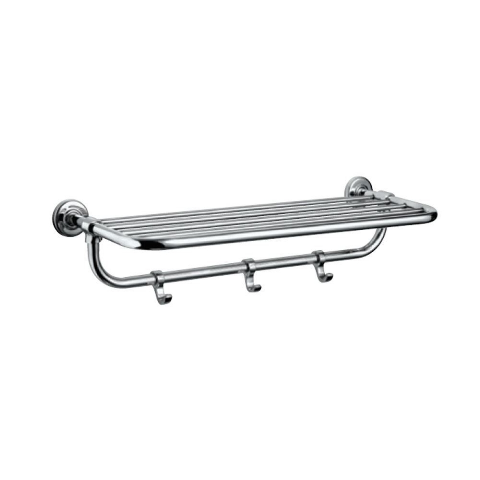 Hotel Bathroom Towel Rack with Lower Hanger and Hooks