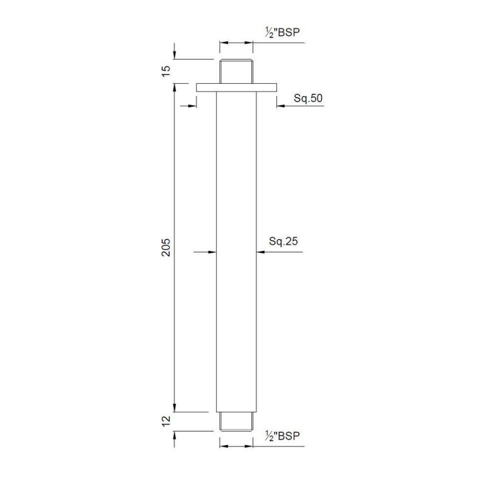 Square Shaped Ceiling Mounted 200mm Shower Arm Jaquar Jaquar