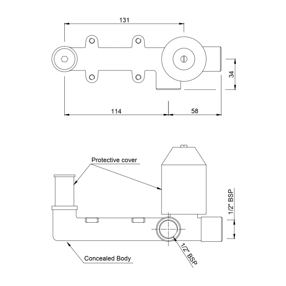 Right Hand Side Concealed Body - 2 Flange Single Lever BasinMixer