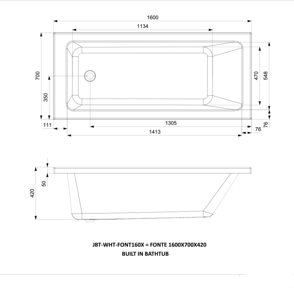 Fonte Range Rectangular shaped Built in Bath Tub