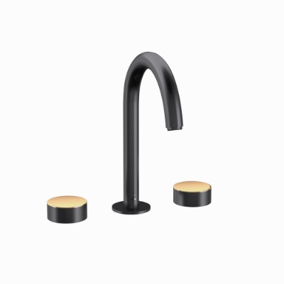 Picture of 3-Hole Basin Mixer with Pipe Spout - Lever: Gold Matt PVD | Body: Black Matt