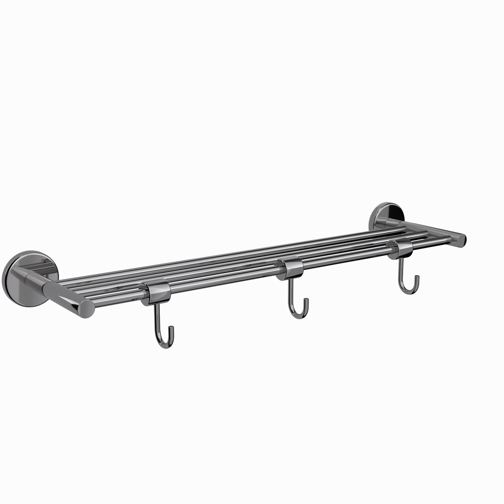 Continental Bathroom Towel Rack with 3 Hanger Hooks | 600mm | JAQUAR