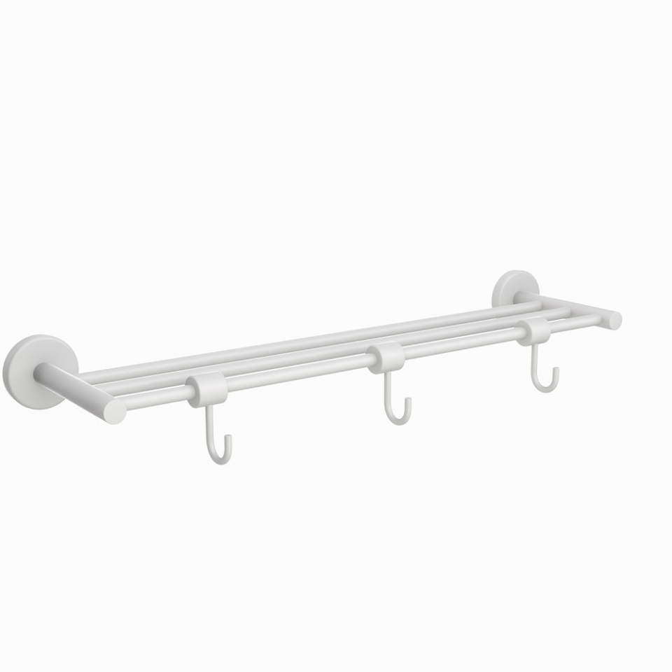 Continental Bathroom Towel Rack with 3 Hanger Hooks | 600mm | JAQUAR