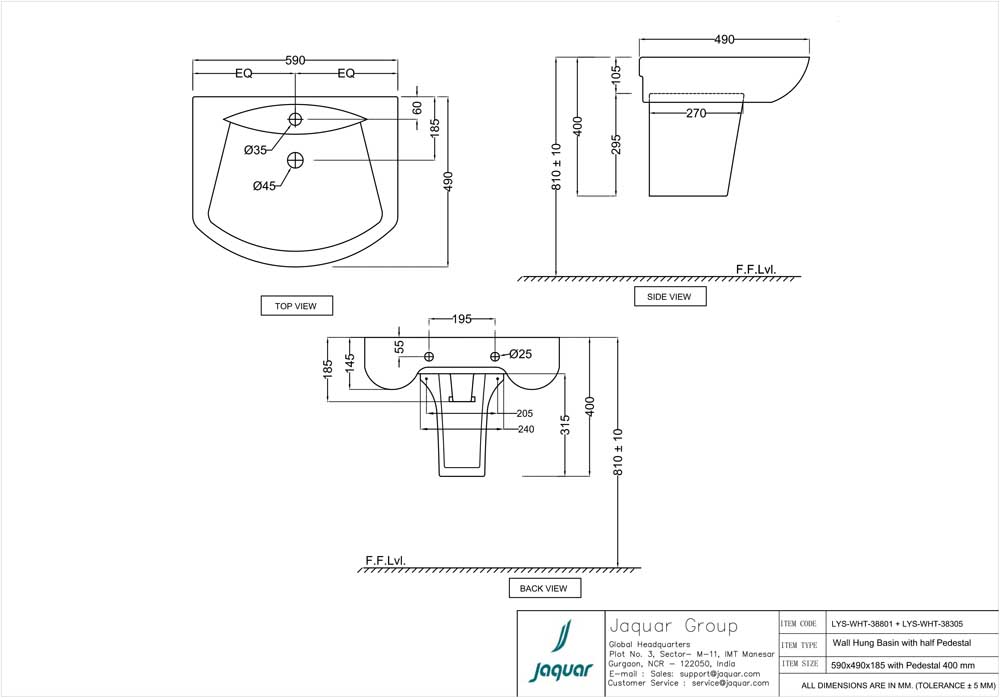 Lyric Half Pedestal Wall Hung Toilet Wash Basin
