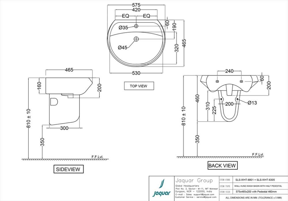 Solo WallHung Toilet Wash Basin with Half Pedestal