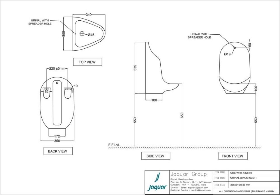 Jaquar Urinal with Spreader Hole for Commercial Spaces
