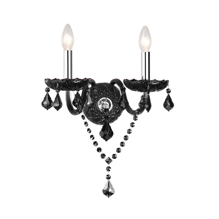 Jaquar 2 Light Black Coloured Wall Lamp with Black Crystals