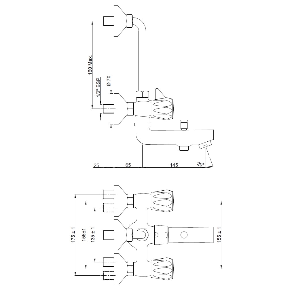 Continental Wall Mixer with Overhead and Hand Shower
