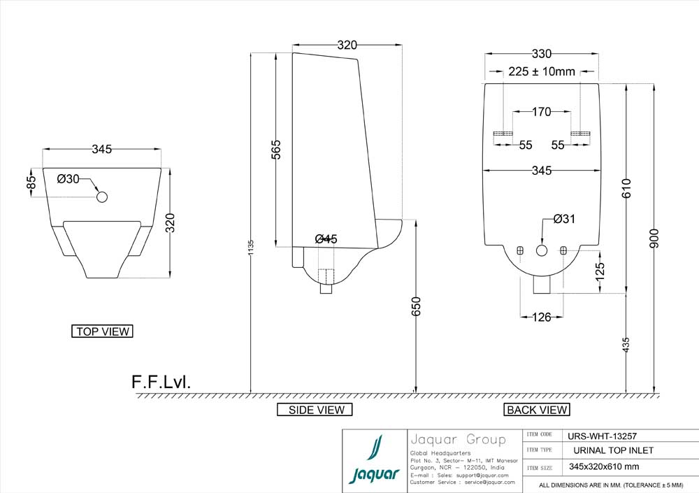Curved Design Urinal for Public Toilets 345x320x610 mm