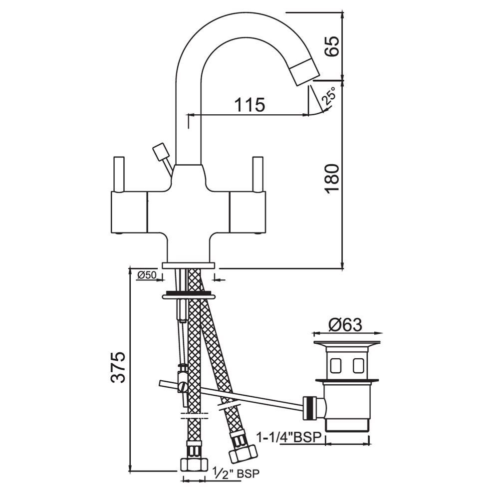 Florentine Basin Mixer with PopUp Waste System