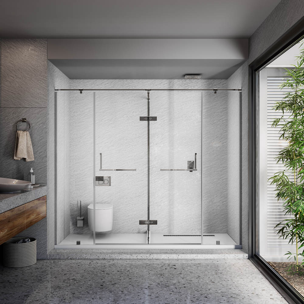 Black T Shaped 2 Shower Enclosure/ WC Area with 2 Door