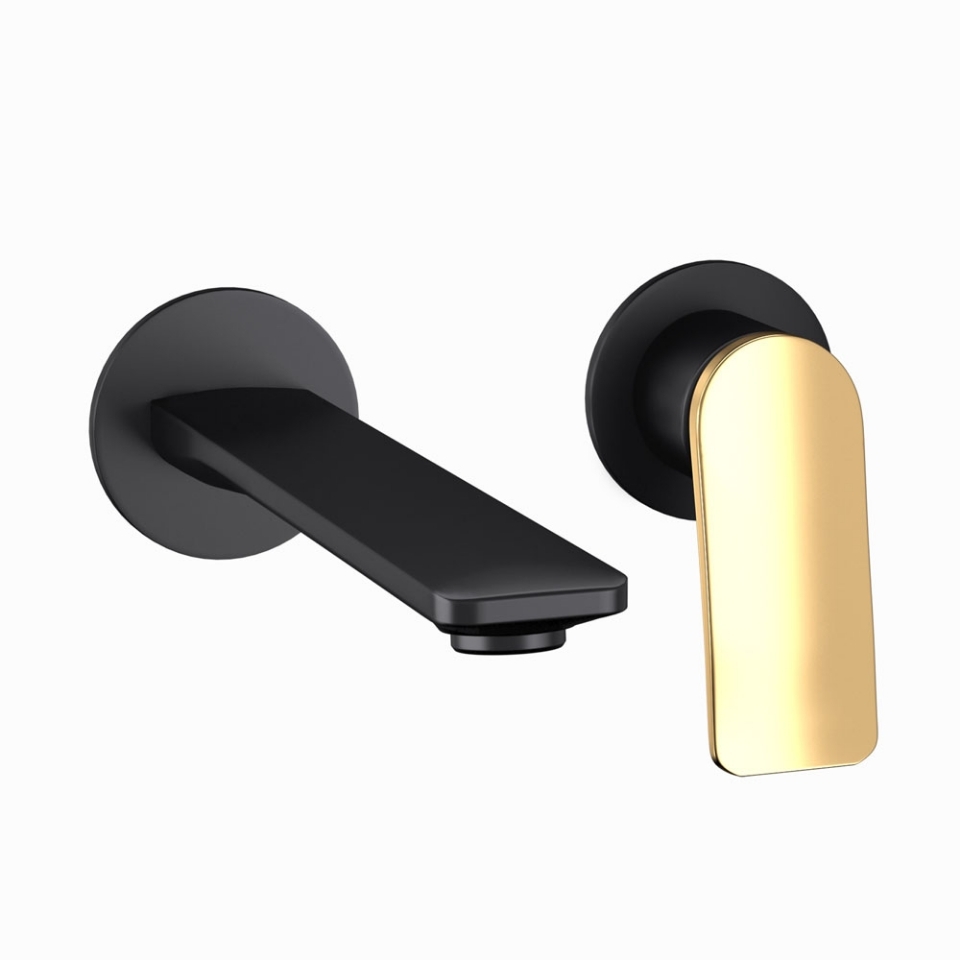 Picture of Exposed Parts kit of Single Lever Basin Mixer Wall Mounted - LEVER: GOLD MATT PVD | BODY: BLACK MATT