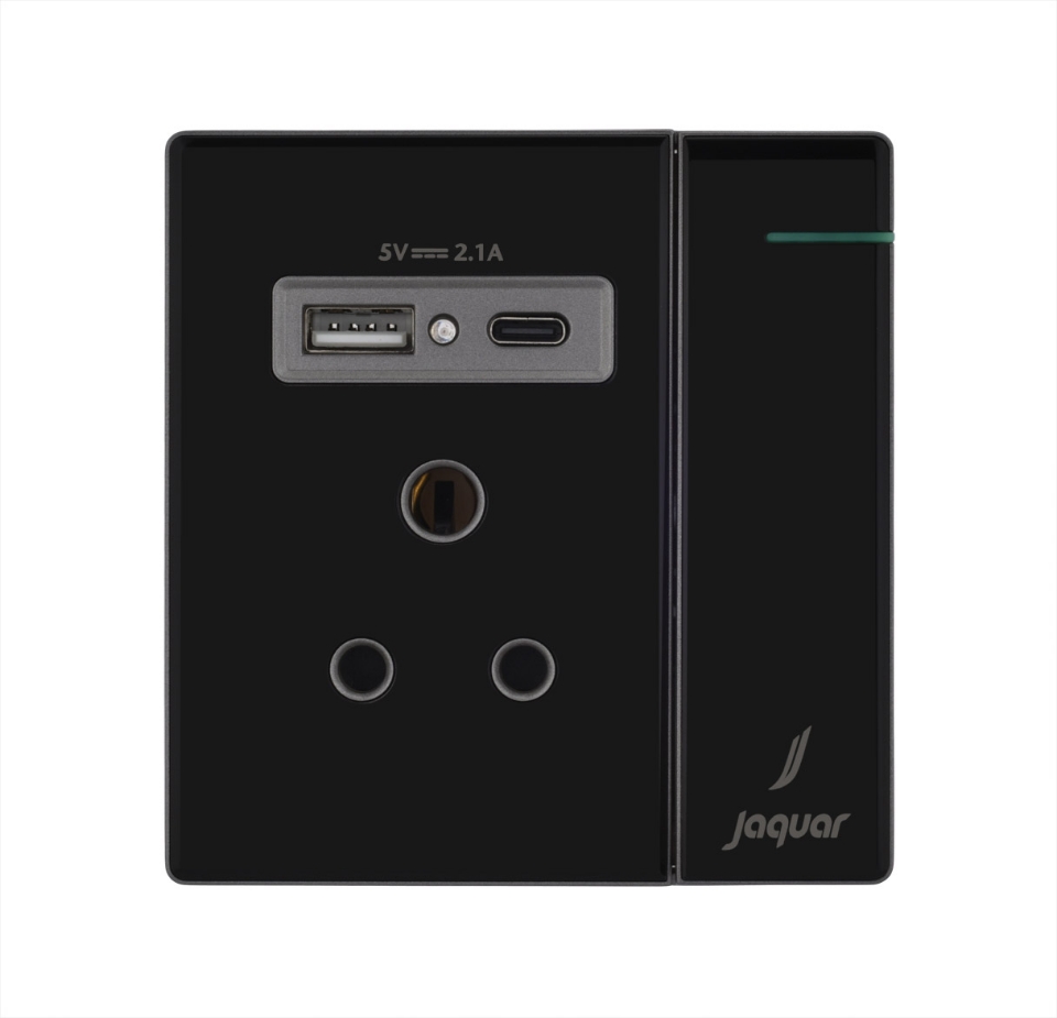 Picture of Three Pin Socket With Indicator And Big Switch And One Usb And One Type-C - Black