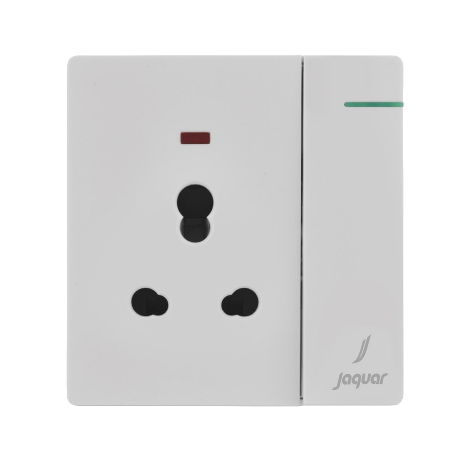 Picture of Three Pin Socket With Indicator And Big Switch - White