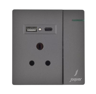 Picture of Three Pin Socket With Indicator And Big Switch And One Usb And One Type-C - Grey