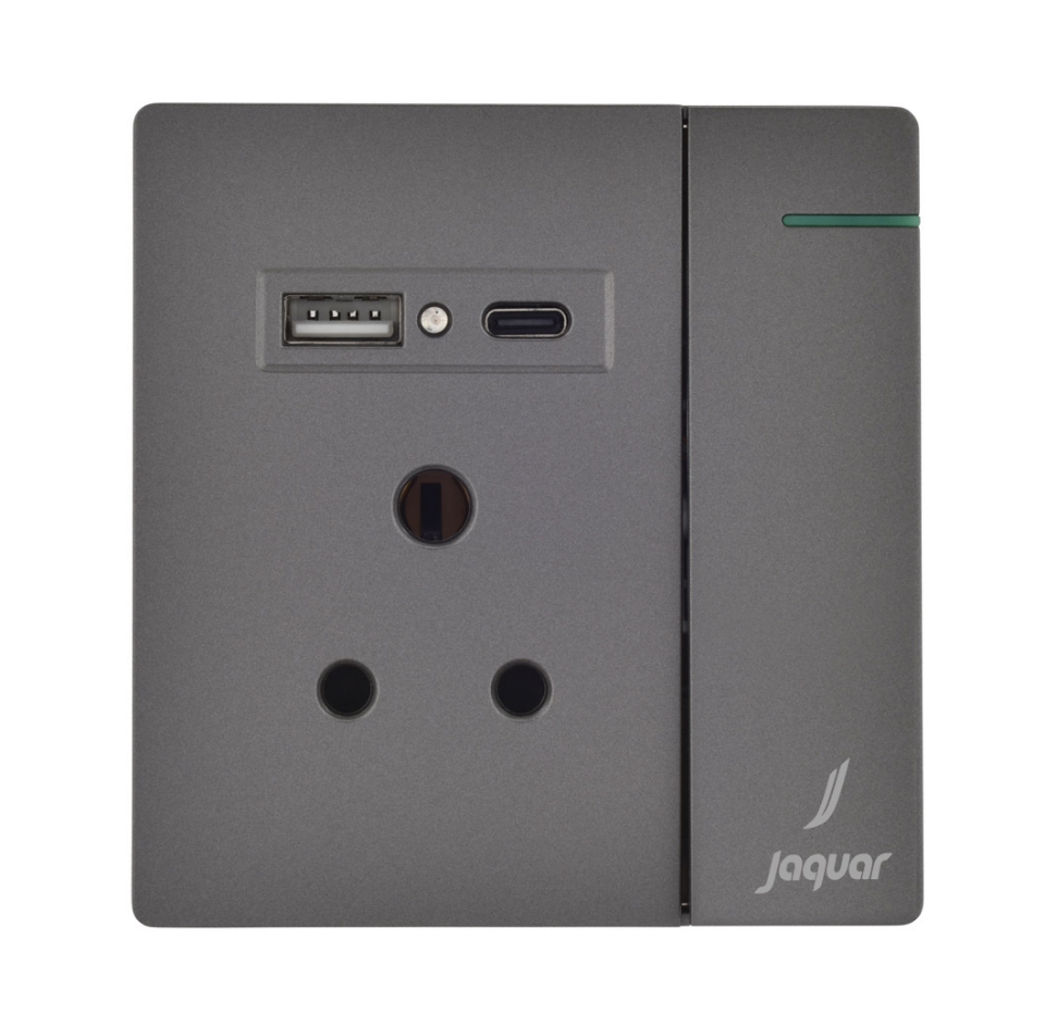 Picture of Three Pin Socket With Indicator And Big Switch And One Usb And One Type-C - Grey