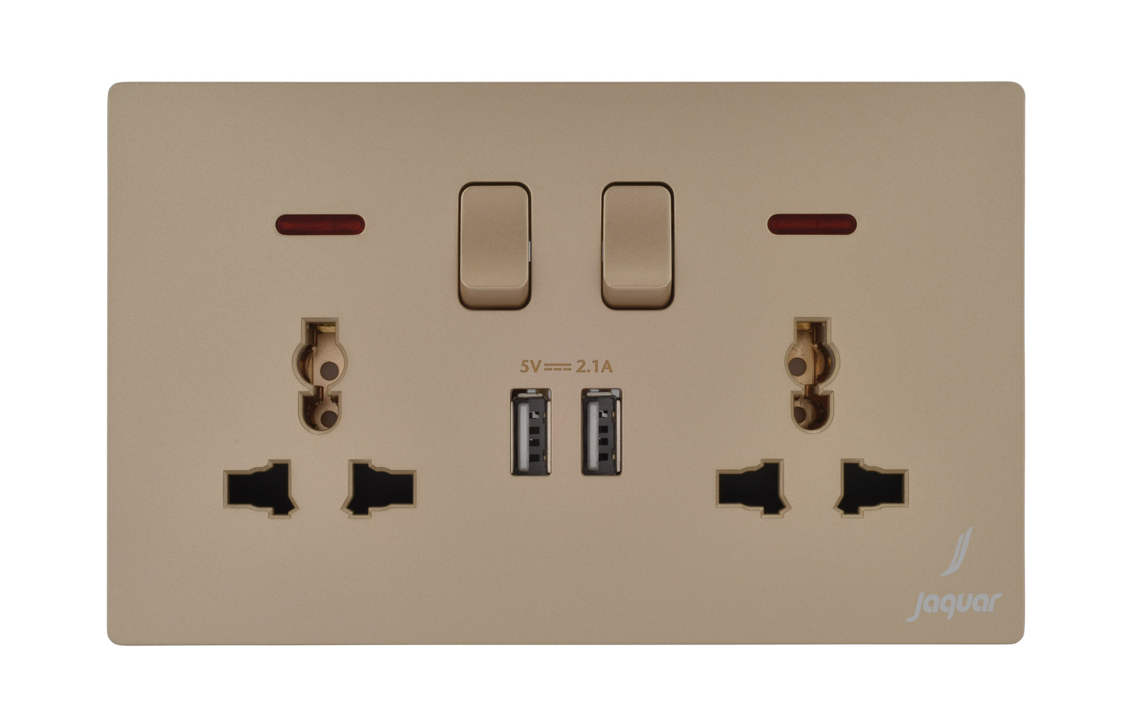 Karbonic Gold 2 Gang Universal 2 SwitchSockets + Two USB