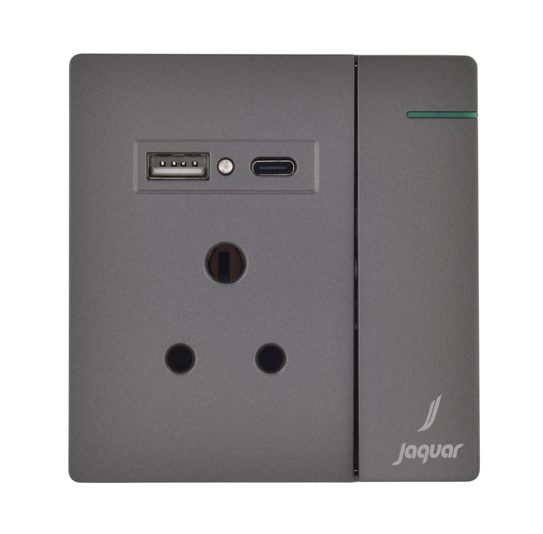 Grey Finish USB + Type C + 6Amp Combined Socket-Switch