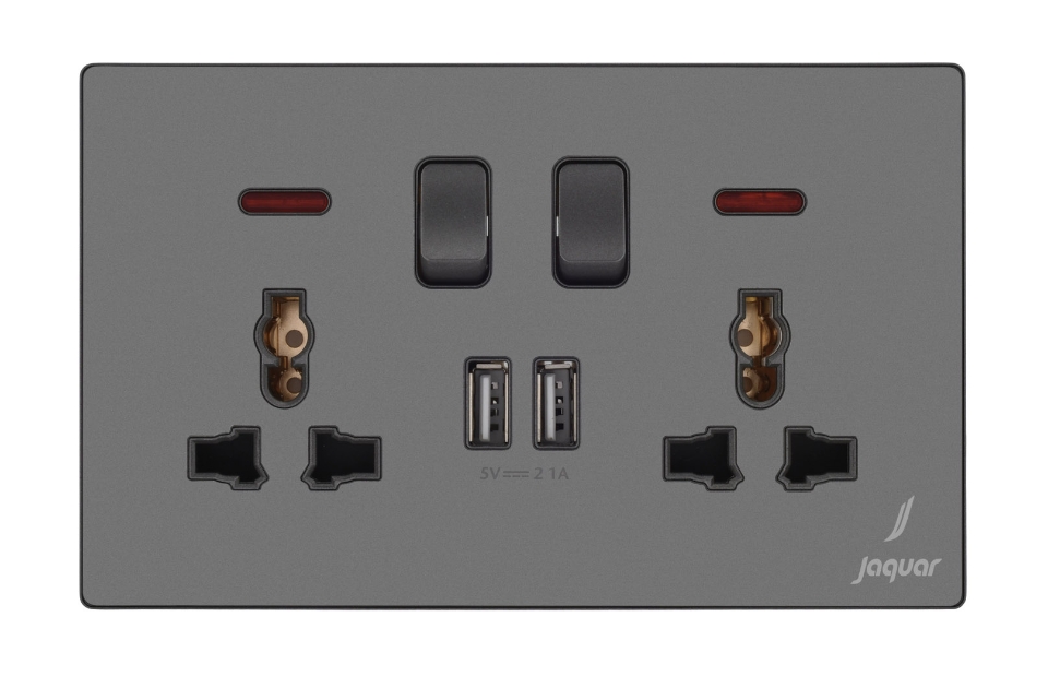 Picture of 13A Universal Switched Socket With Indicator With 2 Usb - Grey
