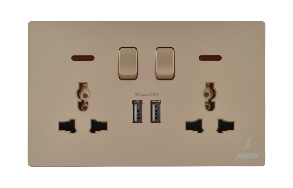 Picture of 13A Universal Switched Socket With Indicator With 2 Usb - Gold