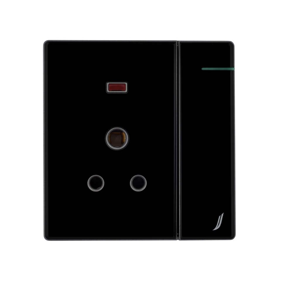 Picture of Three Pin Socket With Indicator And Big Switch - Black