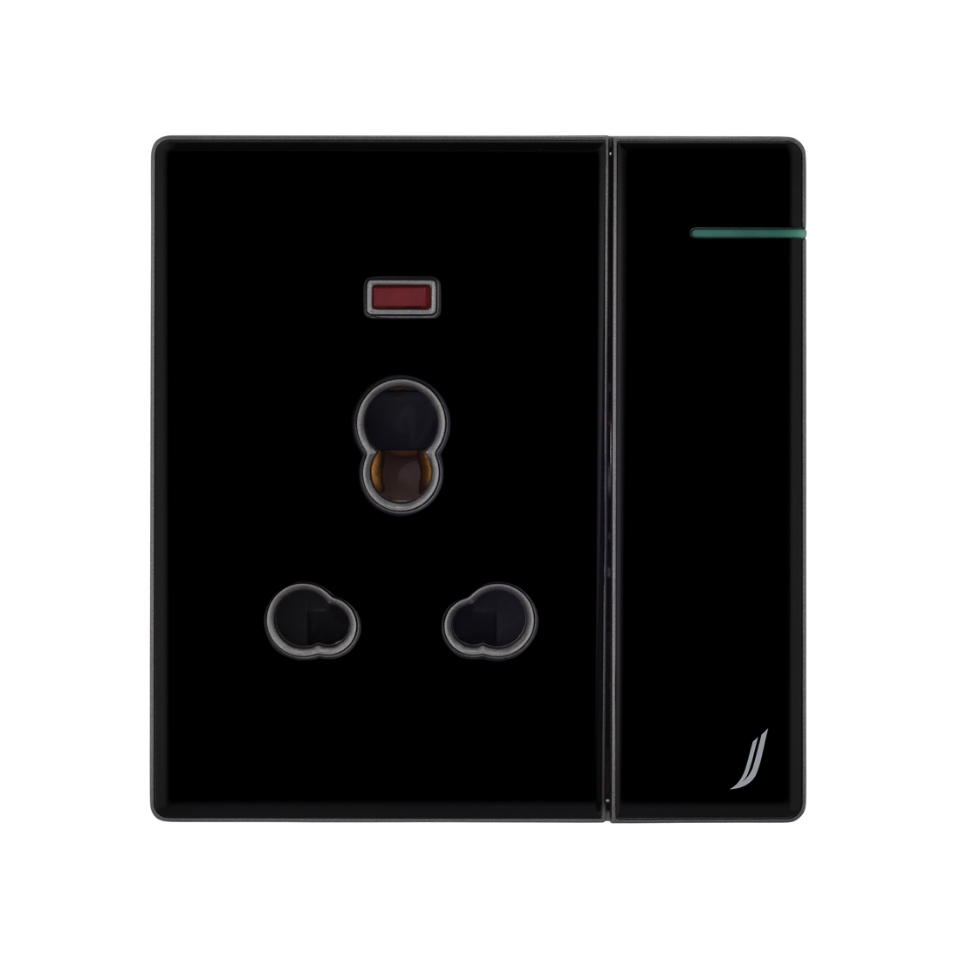 Picture of Three Pin Socket With Indicator And Big Switch - Black