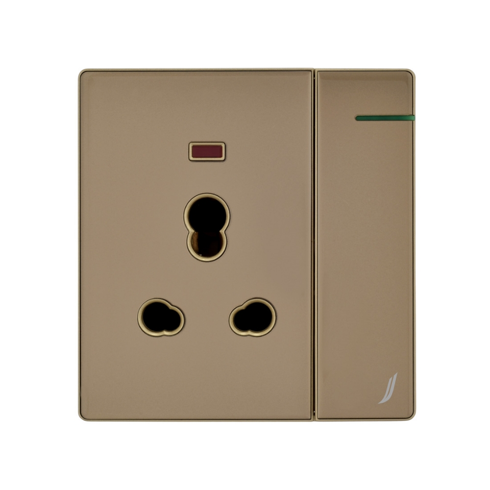 Picture of Three Pin Socket With Indicator And Big Switch - Gold