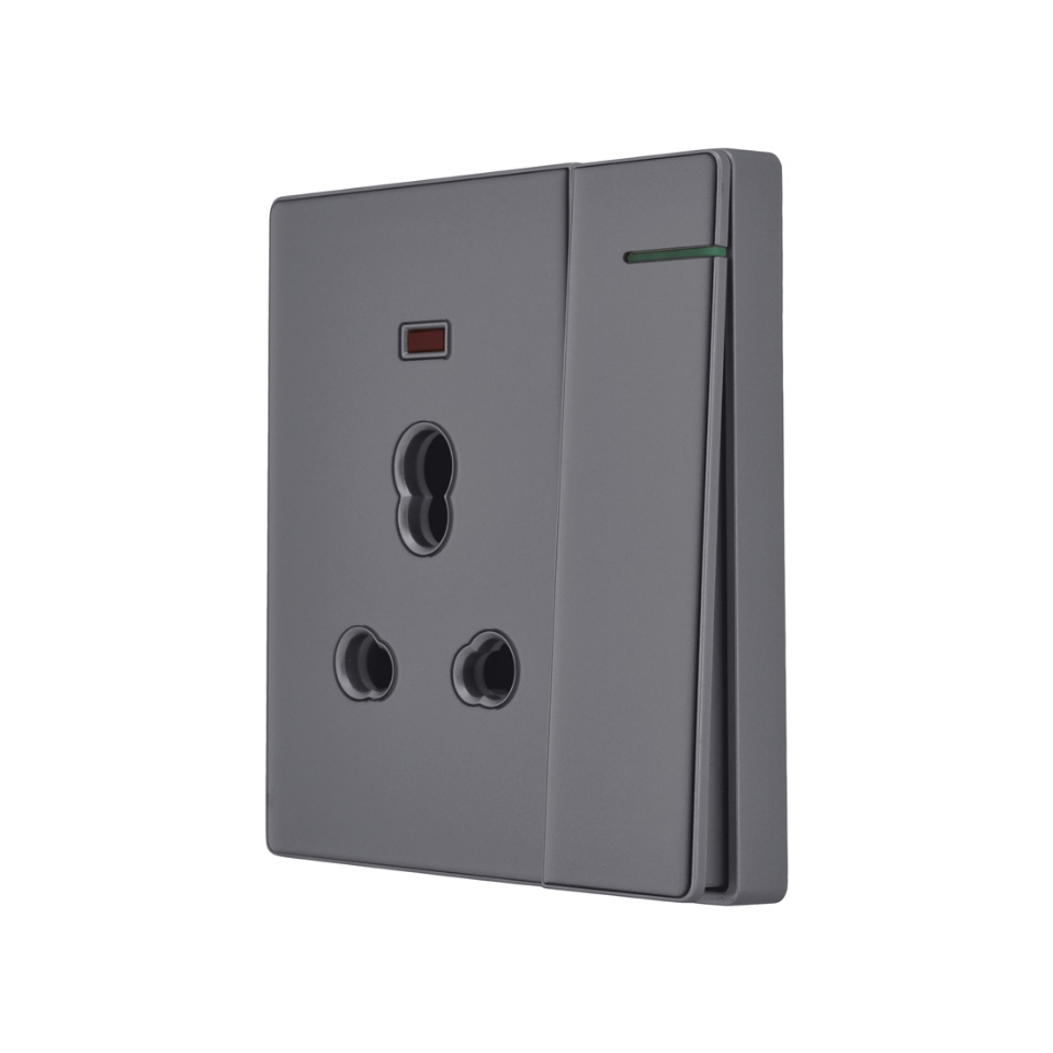 Picture of Three Pin Socket With Indicator And Big Switch - Grey