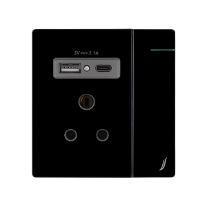 Picture of थ्री पिन सॉकेट विद इंडिकेटर एंड बिग स्विच एंड वन Usb एंड वन टाइप-C - ब्लैक