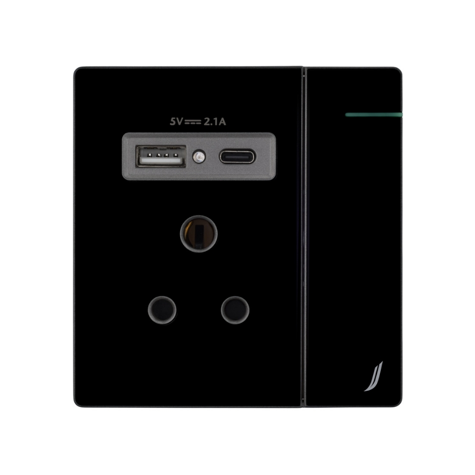 Picture of Three Pin Socket With Indicator And Big Switch And One Usb And One Type-C - Black