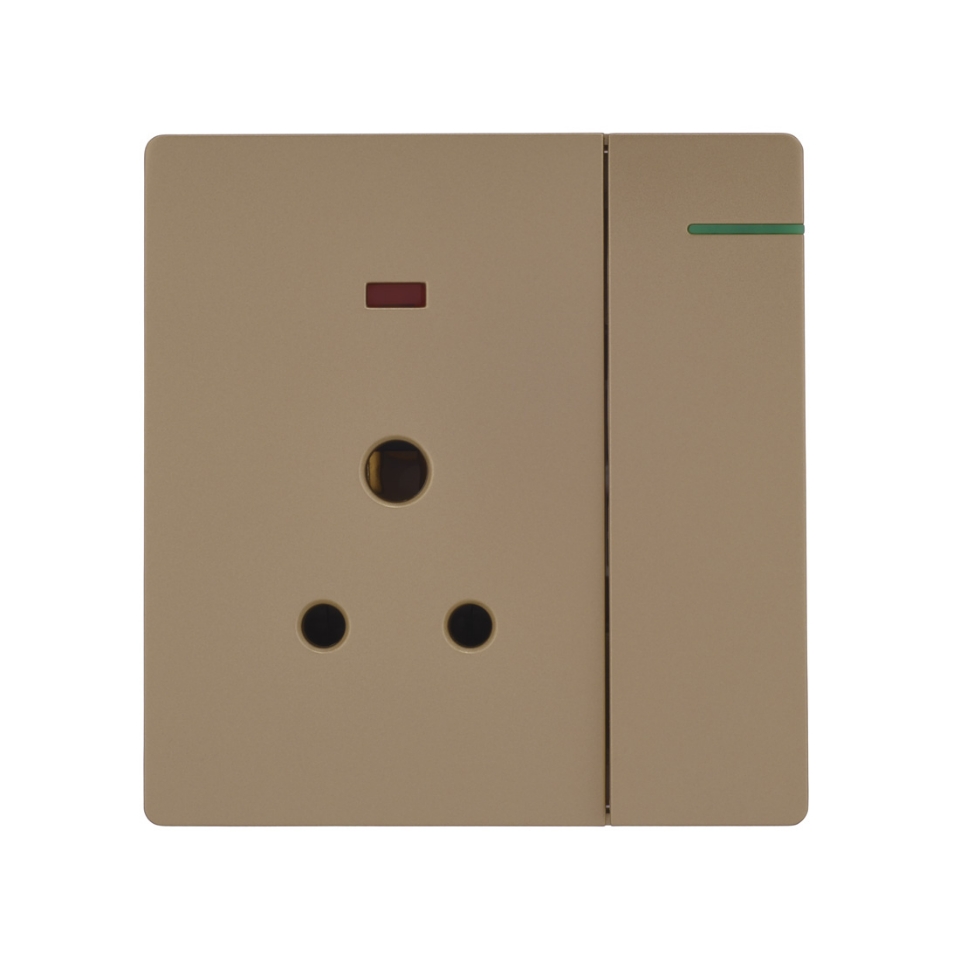 Picture of Three Pin Socket With Indicator And Big Switch - Gold