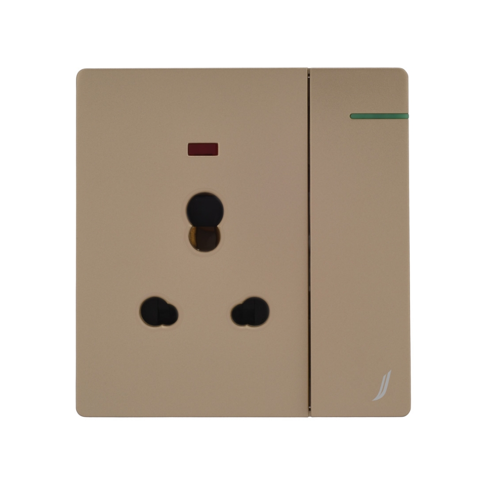 Picture of Three Pin Socket With Indicator And Big Switch - Gold