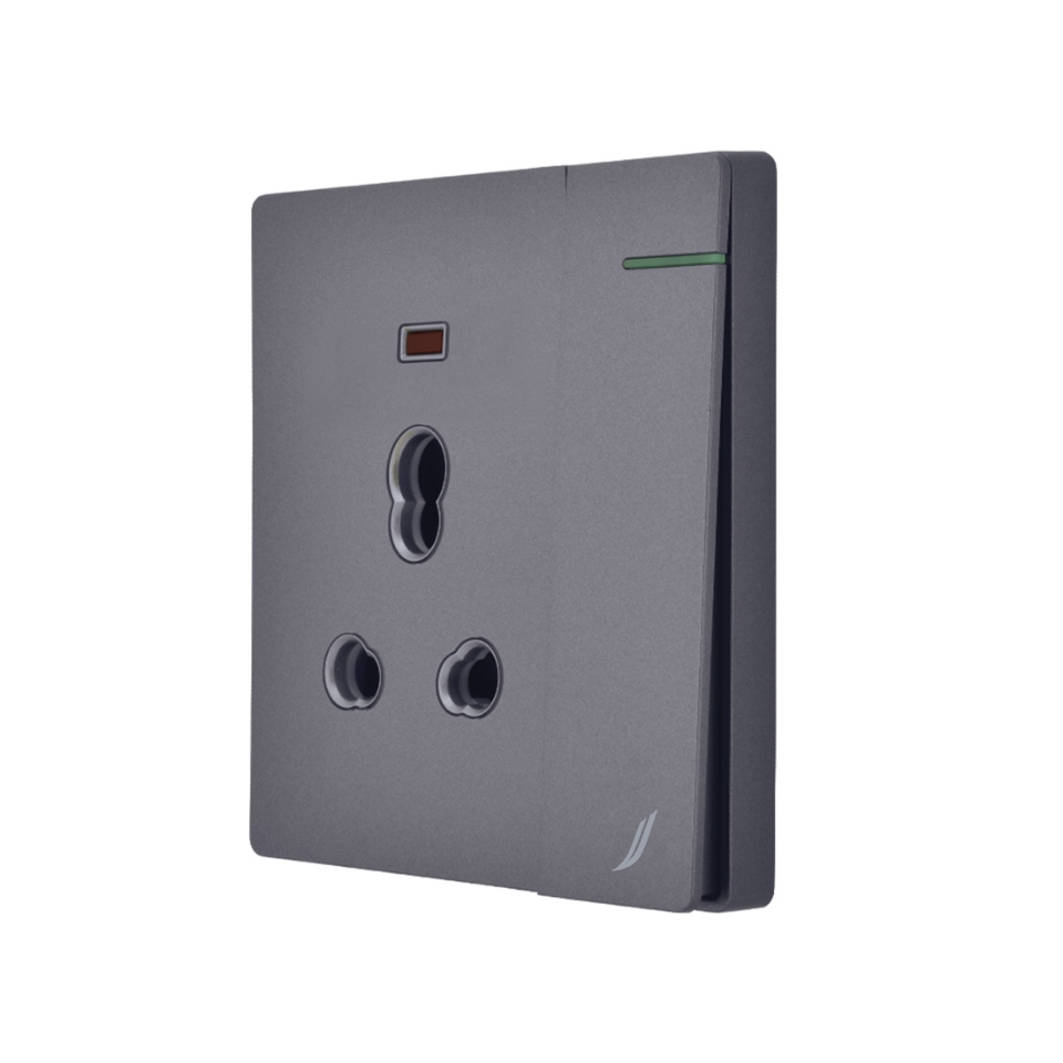 Picture of Three Pin Socket With Indicator And Big Switch - Grey