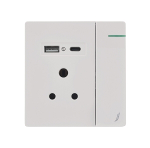 Picture of थ्री पिन सॉकेट विद इंडिकेटर एंड बिग स्विच एंड वन Usb एंड वन टाइप-C - वाइट