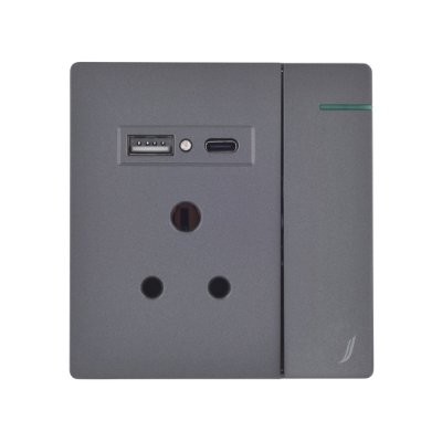 Picture of Three Pin Socket With Indicator And Big Switch And One Usb And One Type-C - Grey