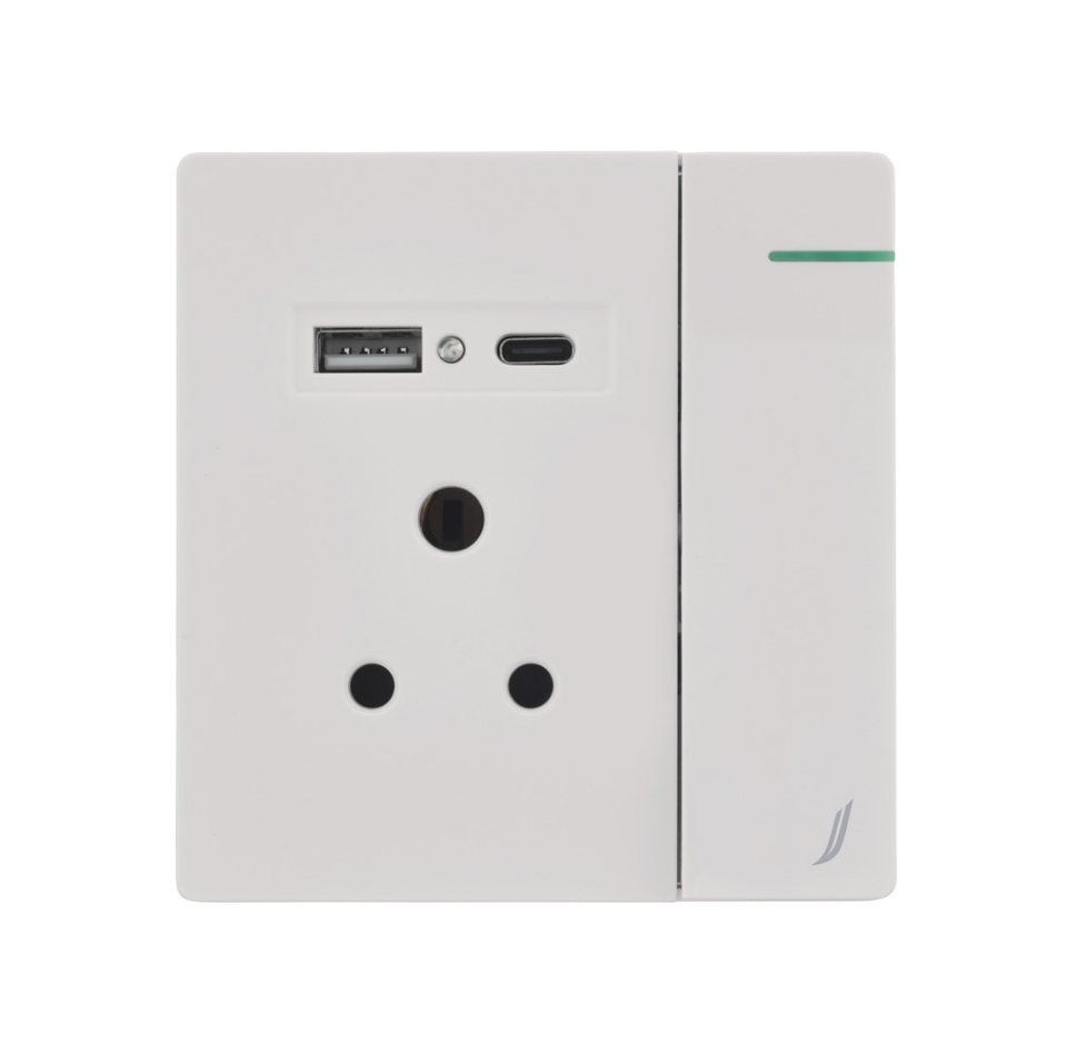 Picture of Three Pin Socket With Indicator And Big Switch And One Usb And One Type-C - White