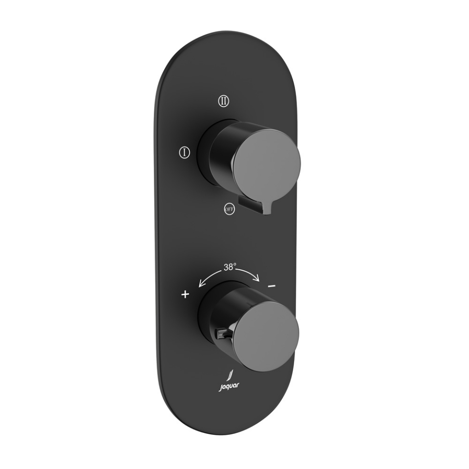 Picture of ऐक्वामैक्स एक्स्पोज़्ड पार्ट किट ऑफ थर्मोस्टैटिक शॉवर मिक्सर विद 3-वे डायवर्टर - लीवर: ब्लैक क्रोम | बॉडी: ब्लैक मैट