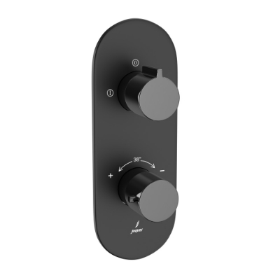 Picture of ऐक्वामैक्स एक्स्पोज़्ड पार्ट किट ऑफ थर्मोस्टैटिक शॉवर मिक्सर विद 2-वे डायवर्टर - लीवर: ब्लैक क्रोम | बॉडी: ब्लैक मैट