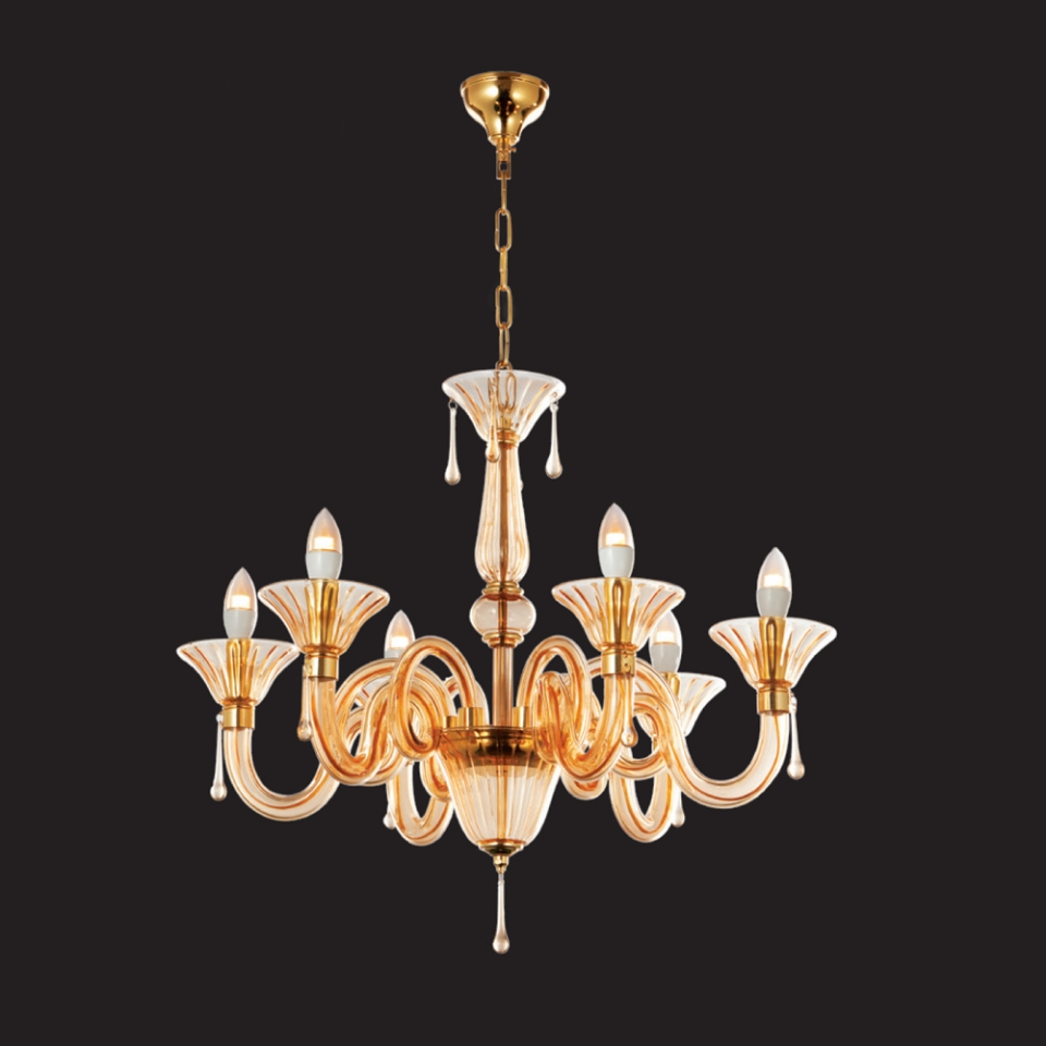 Picture of 6 LT Honey Glass Chandelier